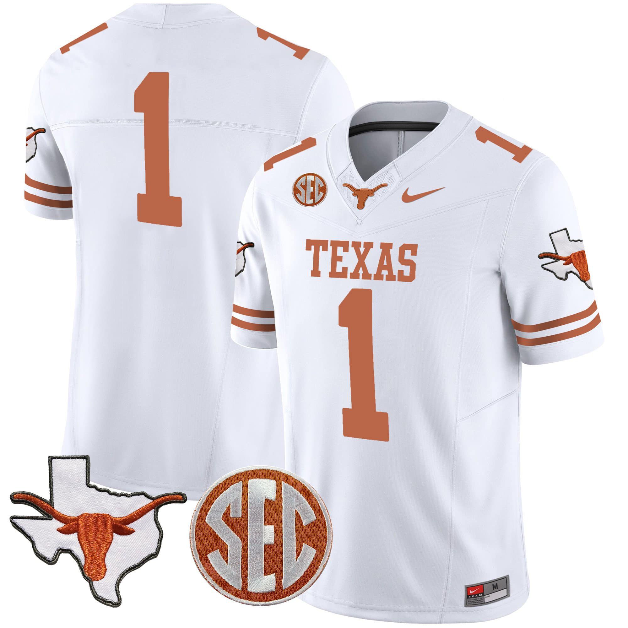 Men Texas Longhorns #1 No Name White 2024 Nike State Map & SEC Patch Vapor NCAA Jersey->indianapolis colts->NFL Jersey